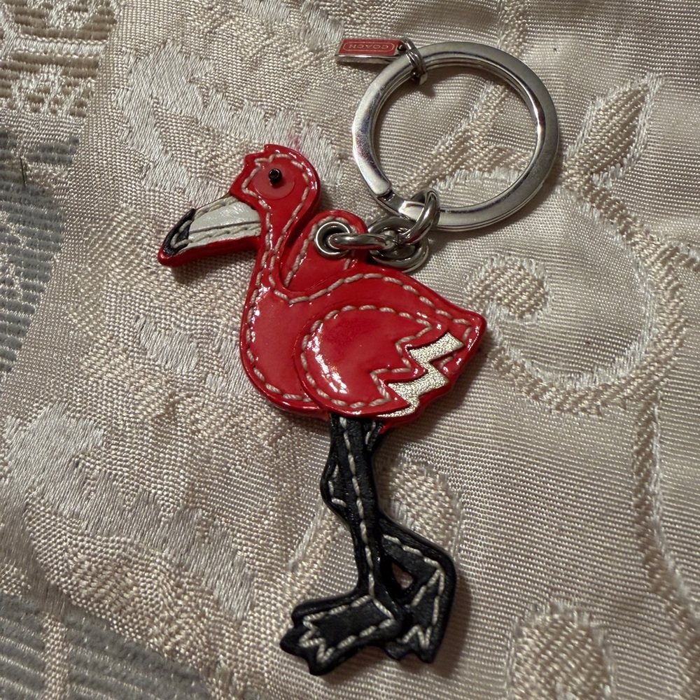 NWOT Coach Red Flamingo Keychain - PATENT Leather Key Ring Bag charm